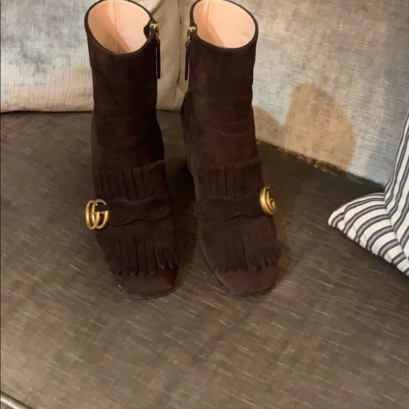 Gucci Shoes - Gucci Marmont Gg suede fringe boots sz 37.5